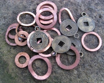 Copper Circles Brass Charms Mixed Lot Assemblage Supplies The Crow Keeper Destash