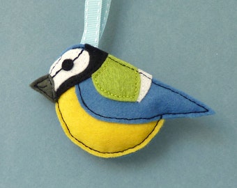 Blue tit bird felt hanging decoration