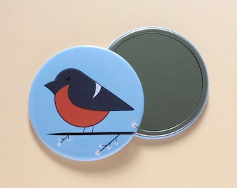 Bullfinch garden bird pocket mirror, Pamper set gift for her