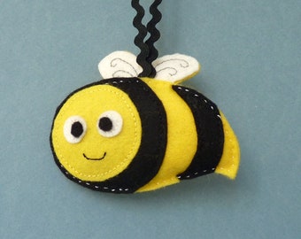 Bumblebee felt hanging ornament, Cute bug summer house decor