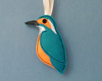 Kingfisher felt bird ornament