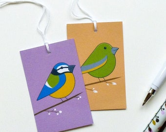 Blue tit & greenfinch gift tags pack, Garden bird gift labels set