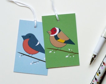 Bullfinch & Goldfinch gift tags pack, Garden birds gift labels set