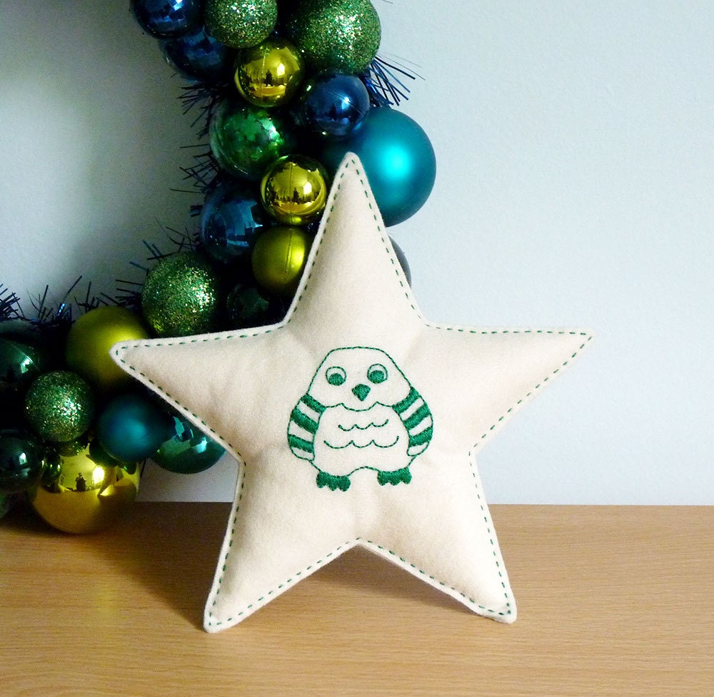 Woodland owl Christmas tree topper Embroidered felt star Etsy