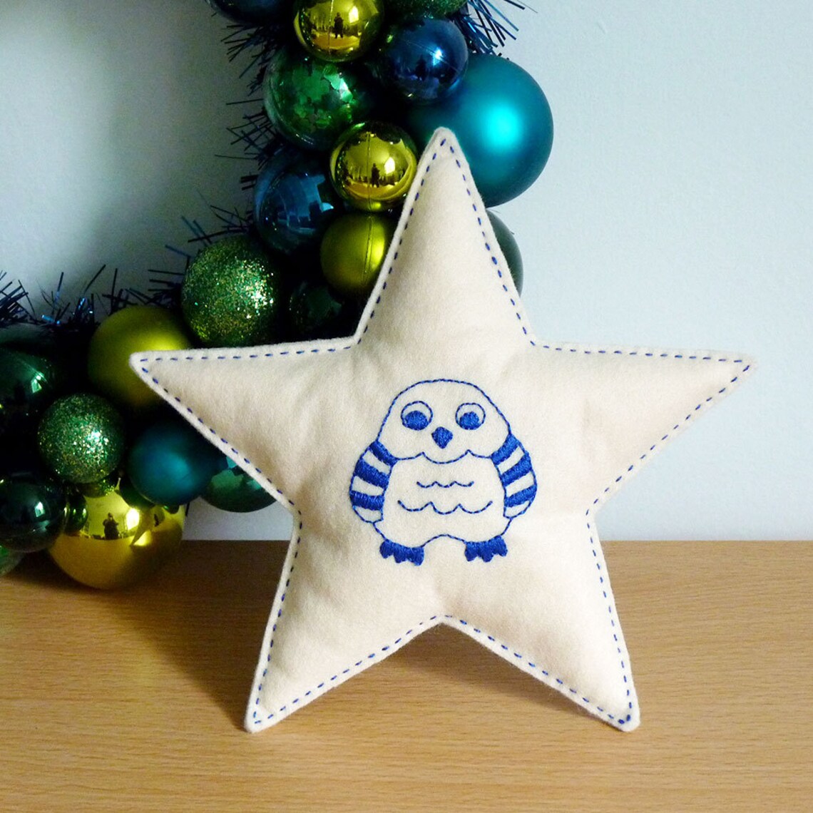 Woodland owl Christmas tree topper Embroidered felt star Etsy