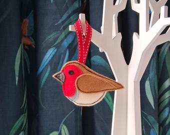 Robin Felt Christmas Tree Decoration - Hand Stitched Garden Bird Ornament