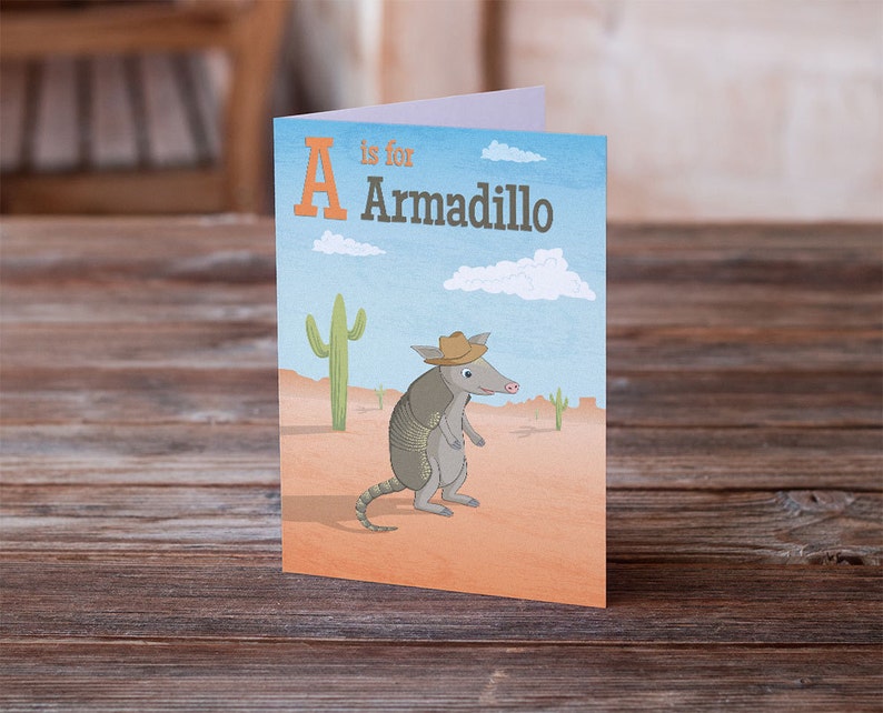 Illustrated Cowboy Armadillo Greetings Card Notecard A is for Armadillo Card
