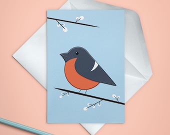 Bullfinch anniversary card, Cute garden bird birthday card