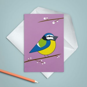 Blue Tit birthday card, Cute garden bird anniversary card image 1