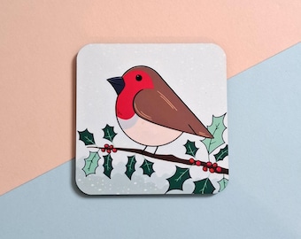 Christmas Robin Coaster - Gift for Bird Lover