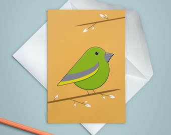 Greenfinch birthday card, Fun garden bird anniversary card