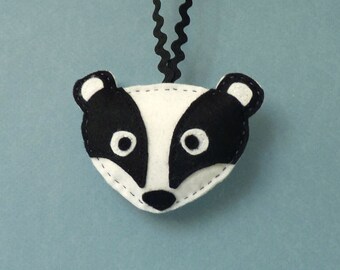 Badger felt hanging decoration, Woodland animal Christmas tree ornament
