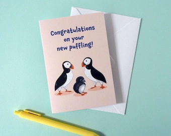 New Baby Puffin Greeting Card, Birth Congratulations Card