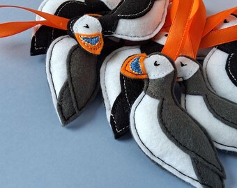 Puffin felt hanging decoration, Puffin Christmas tree bauble
