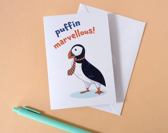 Puffin Marvellous Greeting Card for Birthday, Congratulations & Good Luck