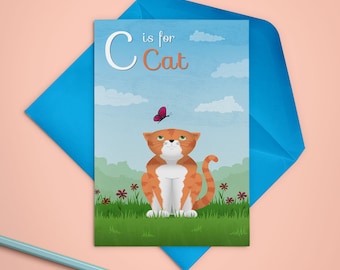 C is for Cat greetings card, Birthday card for cat lover