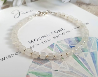 Rainbow Moonstone Bracelet. Sterling Silver Gemstone Jewellery, June Birthday Gift, Birthstone Jewellery, Gift for Female, Present for Wife