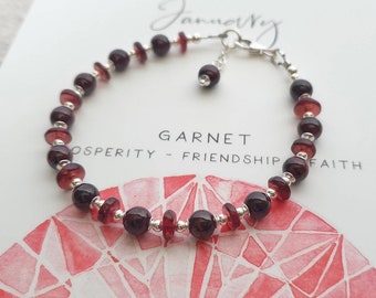 Garnet January Birthday Gift, Birthstone Jewellery, Garnet Silver Bead Bracelet, Gift for Friend, Red Garnet Jewelry, Anniversary Gift Wife