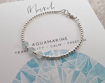 Aquamarine Sterling Silver Bracelet, March Birthstone Jewellery, Birthday Gift, Gifts for Her, Daughter Gift, Wife Gift, Present for Mum