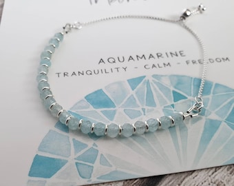 Aquamarine Bracelet, March Birthstone Sterling Silver Jewellery, Christmas Gift, Gemstone Bracelet, Gift for Friend, Birthday Gift for Her