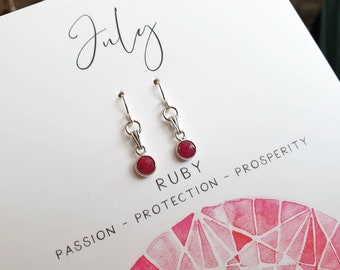 Ruby Earrings, Birthstone Jewellery, July Birthday Gift, Gemstone Sterling Silver Earrings, Gift for Friend, Daughter, Mum, Sister, Wife