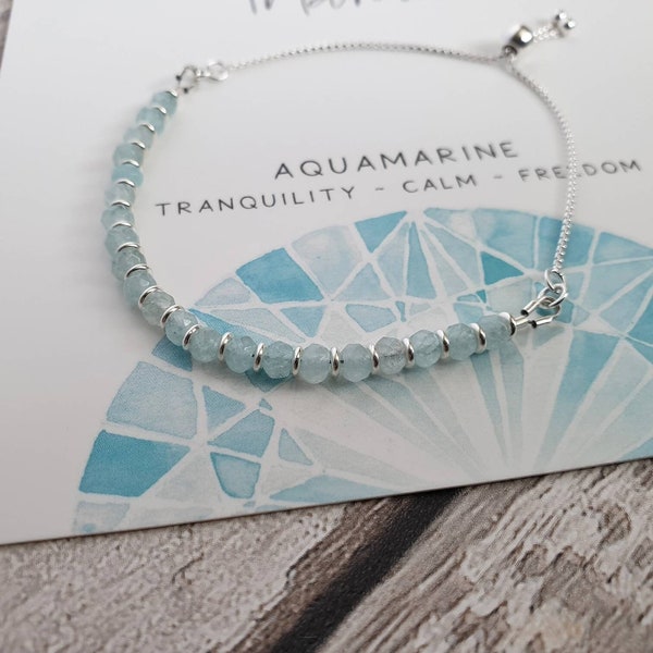 Aquamarine Bracelet, March Birthstone Sterling Silver Jewellery, Christmas Gift, Gemstone Bracelet, Gift for Friend, Birthday Gift for Her