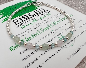 Pisces Zodiac Bracelet - Sterling Silver Gemstone Jewellery, Present for a Pisces Starsign, Birthday Gift for Her