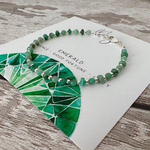Emerald Bracelet: Sterling Silver Gemstone May Birthstone Jewellery