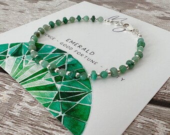 Emerald Bracelet: Sterling Silver Gemstone May Birthstone Jewellery