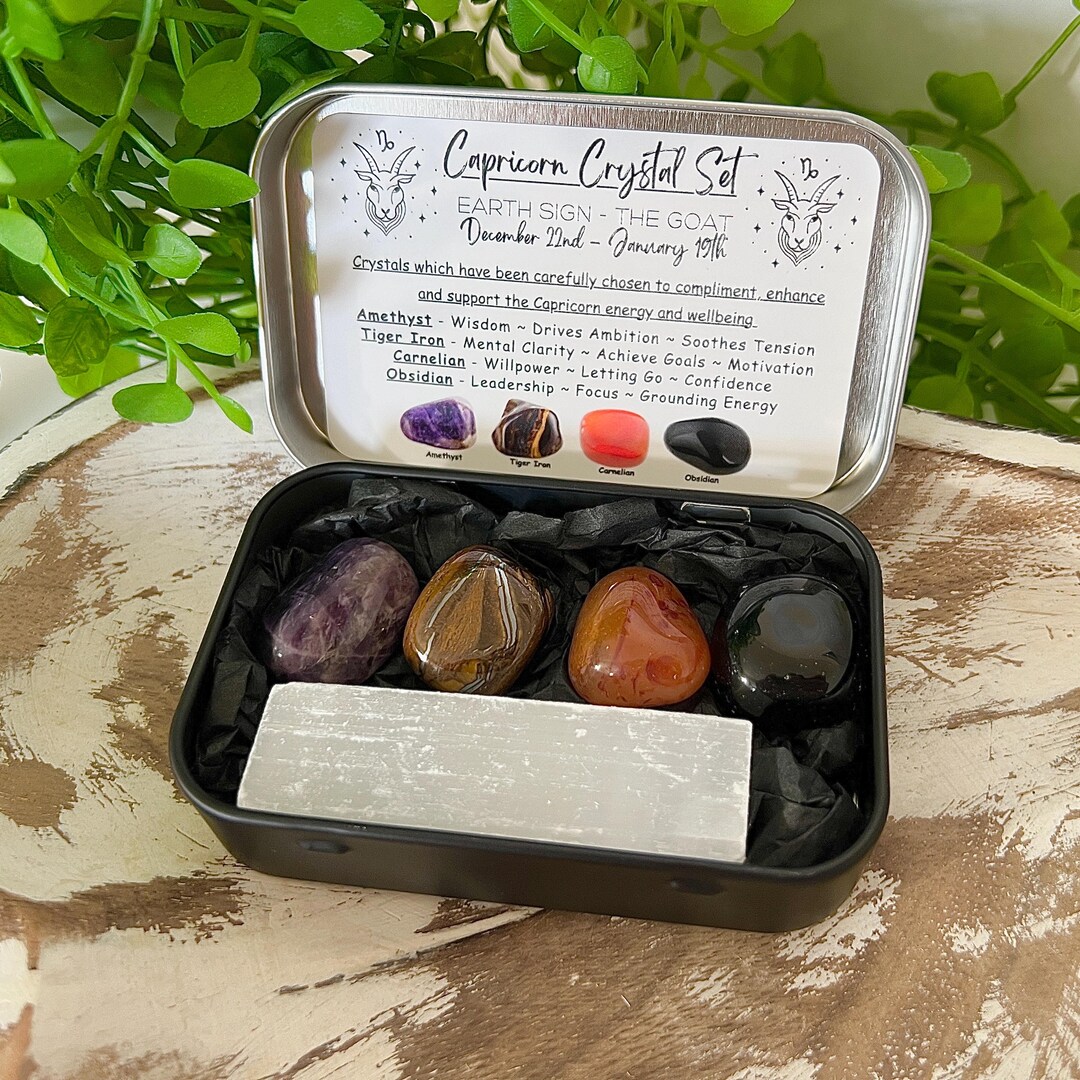 Capricorn Zodiac Crystal Tumblestone Set - Amethyst, Tiger Iron ...