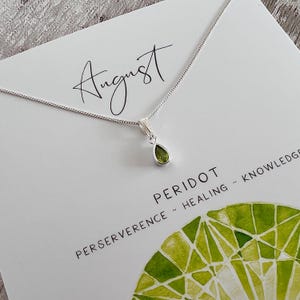 Sterling Silver Peridot Necklace - August Birthstone Jewellery, Teardrop Pendant, Gift for Her
