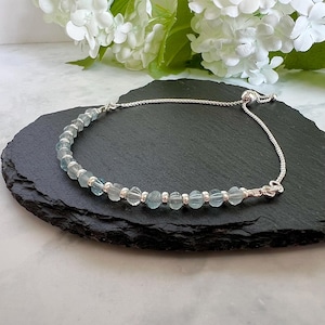 Aquamarine Bracelet - Sterling Silver, March Birthstone Jewellery, Slider Adjustable Clasp Bracelet, Birthday Gift for Her, Gift for Female