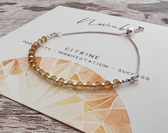 Citrine Slider Adjustable Bracelet - Sterling Silver, November Birthstone Jewellery