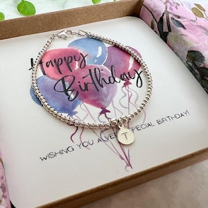 Happy Birthday Gift, Personalised Initial Bracelet, Birthstone Sterling Silver Jewellery, Gemstone Bracelet, Bead Bracelet, Gift for Her