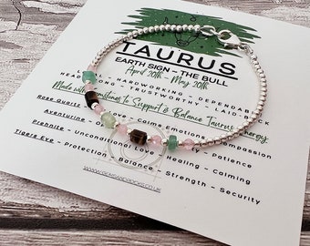 Taurus Bracelet, Birthday Gift, Sterling Silver Gemstone Jewellery, Zodiac Gift, Daughter Gift, Gift for Wife, Friend Gift, Mum Present