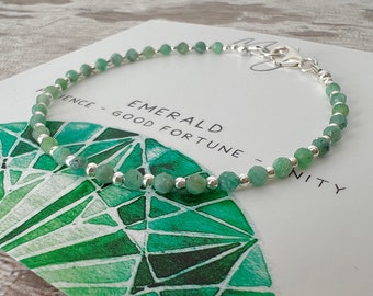 Emerald Bracelet: Dainty Sterling Silver Gemstone Jewellery