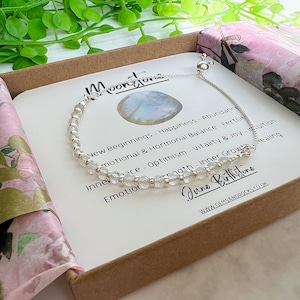 Moonstone Bracelet, Sterling Silver Moonstone, Birthstone Jewellery, June Birthday Gift, Christmas Present, Slider Bracelet, Daughter Gift