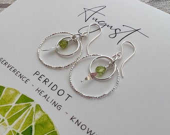 Peridot Earrings, August Birthday Gift, Birthstone Jewellery, Birthday Gift, Sterling Silver Hoop Earrings, Gift for Friend, Daughter, Niece