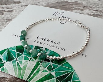 Emerald Bracelet: Sterling Silver, May Birthstone Jewellery