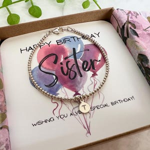 Sister Happy Birthday Gift, Personalised Initial Bracelet, Birthstone Sterling Silver Jewellery, Gemstone Bead Bracelet, Gift for Her