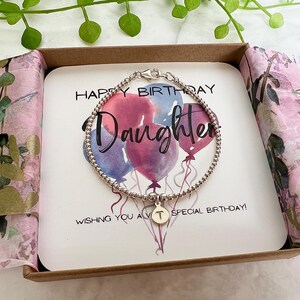 Daughter Happy Birthday Gift, Personalised Initial Bracelet, Birthstone Sterling Silver Jewellery, Gemstone Bead Bracelet, Gift for Her