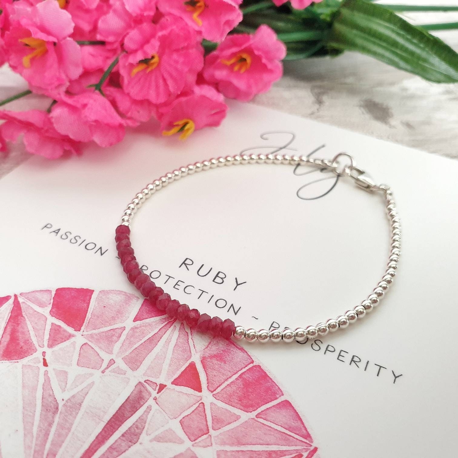 Ruby Bracelet, July Birthstone Jewellery, Sterling Silver Gemstone Bracelet, July Birthday Gift for Friend, Gift for Daughter, Mum, Wife