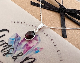 Garnet Pendant Necklace: January Birthstone gift for her, Sterling Silver Chain