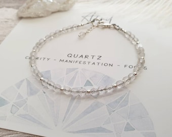 April Birthstone Bracelet, Birthstone Jewellery, April Birthday Present, Gift for Her, Quartz Gemstone Dainty Sterling Silver Bracelet