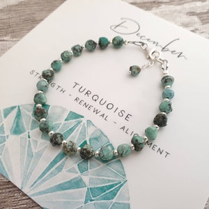 Pulsera de cuentas de turquesa - Plata de ley, joya con piedra natal de diciembre, regalo de cumpleaños para ella