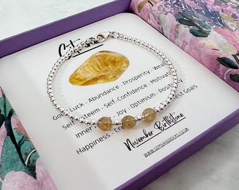 Citrine Handmade Gemstone Bead Bracelet - Sterling Silver. November Birthstone Jewellery Gift