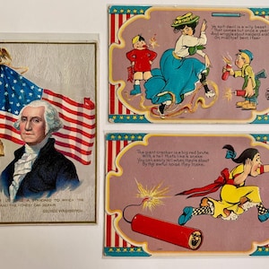 3 Cartes postales historiques patriotiques du 4 juillet 1910, drapeau américain, George Washington