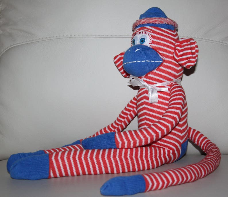 Monkey Fun with Red White Blue Striped 