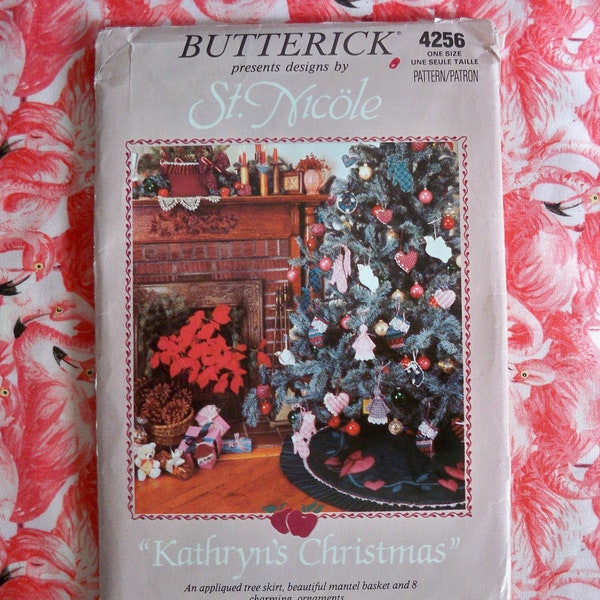 Uncut Butterick 4256 Mantel Basket, Designs by St. Nicole  Tree Skirt  Angel, Wreath, Stocking, Hearts, Bird, Mittens, & Apple Ornament