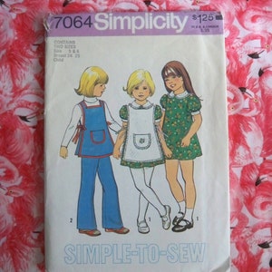 Uncut Simplicity 7064 Simple-To-Sew Child&#39;s Dress, Apron, and Pants  Child Size 5 & 6